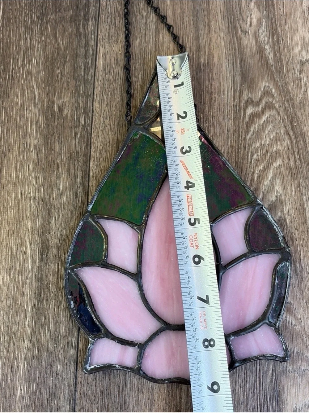Teardrop Shaped Pink Lotus Stained Glass Sun Catcher Window Hanging 9